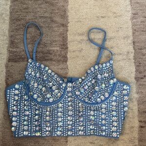 Sparkly Embellished Periwinkle Blue Women's Crop Top